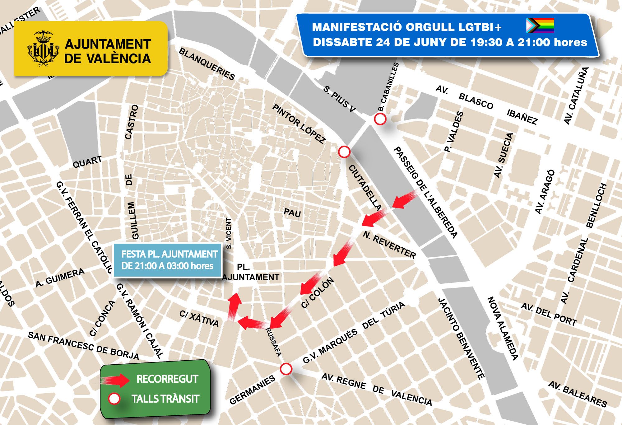 Recorregut i talls de trànsit per la manifestació de l'Orgull 2023