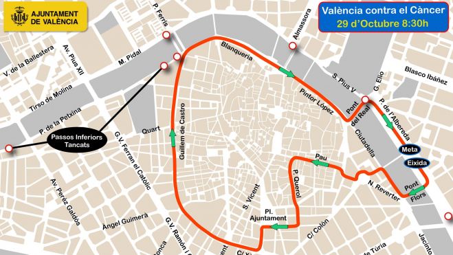 Talls de carrers a València per la carrera contra el càncer