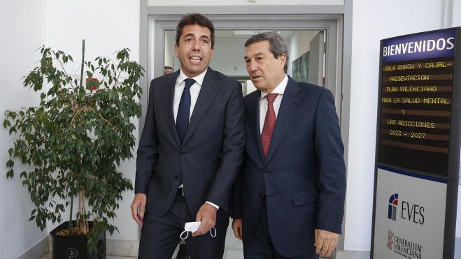 El president de la Generalitat, Carlos Mazón, amb el conseller de Sanitat, marciano Gomez, presenten el Pla Valencià per a la Salut Mental i les Addiccions 2024 2027