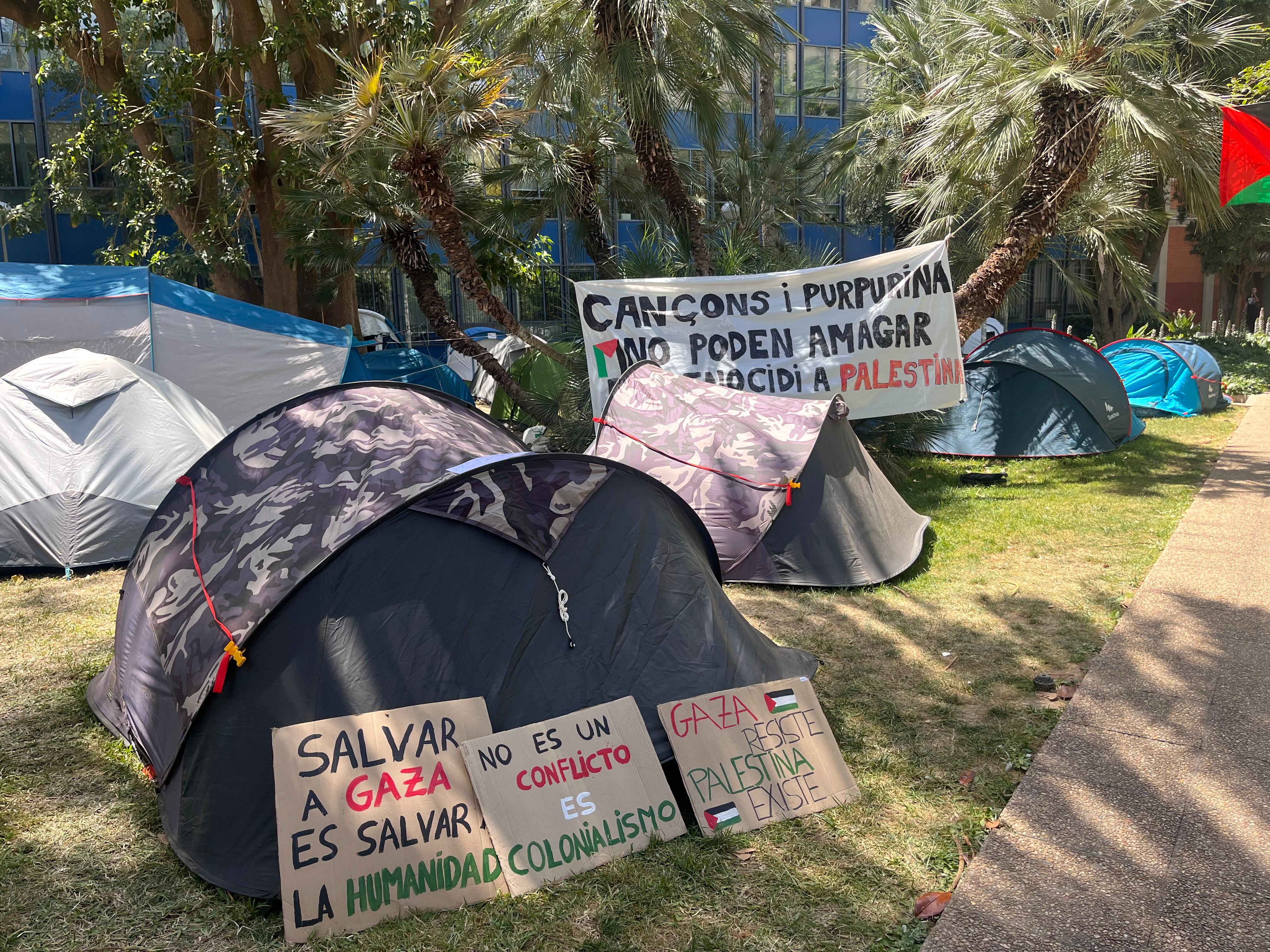 Acampada pro-Palestina al jardí de la Facultat de Filosofia i Ciències de l'Educació de la UV