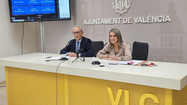 Los concejales Santiago Ballester y Mónica Gil durante la presentación de la programación de la Gran Fira 2024