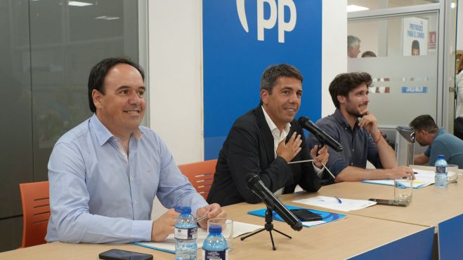 Juanfran Pérez, Carlos Mazón y Juan Carlos Caballero, este jueves, en la sede del PPCV