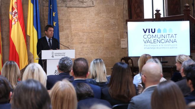 El president de la Generalitat, Carlos Mazón, durante la presentación del Plan Vive