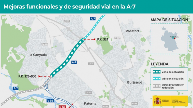 Obras en la A-7 entre los enlaces con la CV-32 y la CV-35