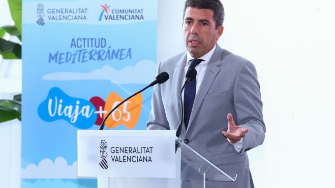 El president de la Generalitat, Carlos Mazón, en la presentación de Viaja+65